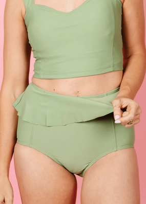 Meadow Green | Peplum Bottoms elastic waistband swim bottoms, mix-and-match bikini bottoms
