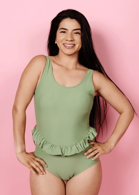 Meadow Green | Skirted One-Piece tankini swim tops, adjustable bikini tops