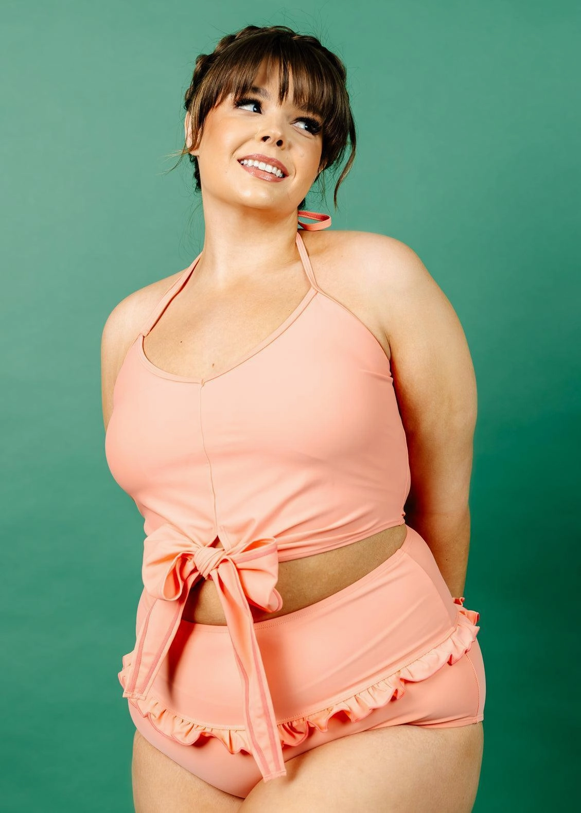 Melon | Mid-Ruffle Bottoms elastic waistband swim bottoms, mix-and-match bikini bottoms