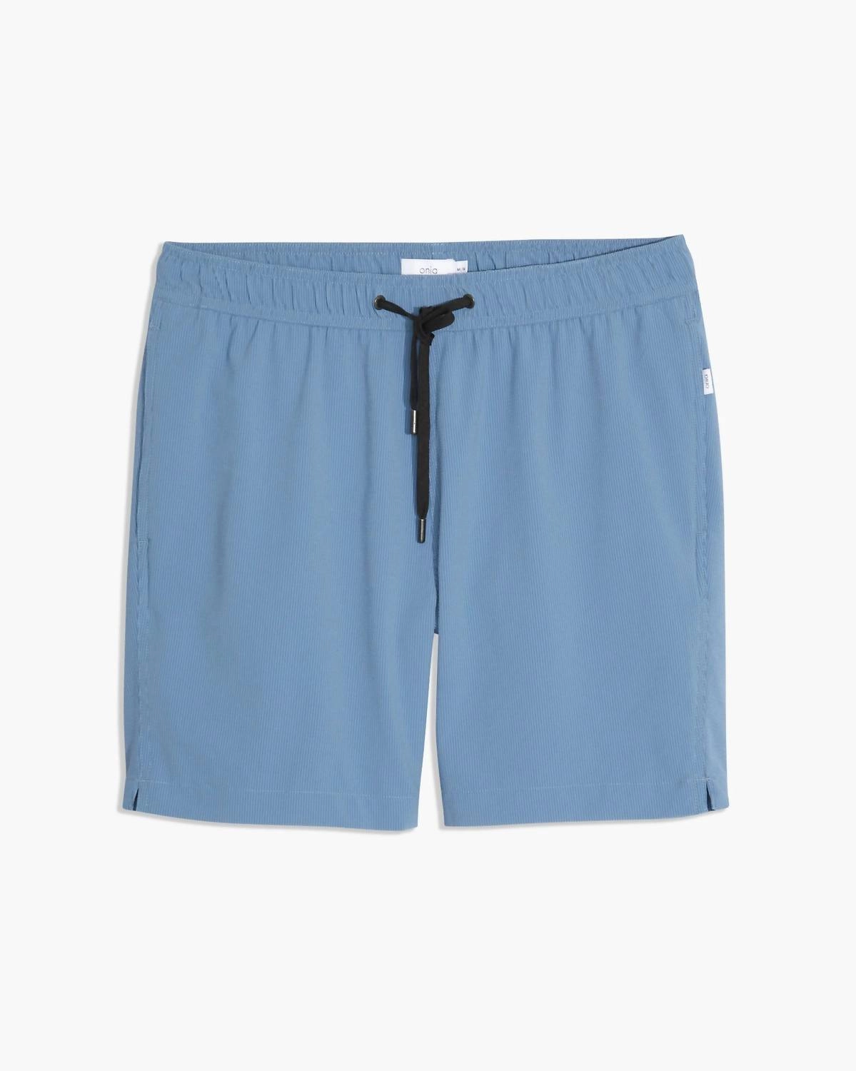 Men Charles 7" Swim Trunks In Insignia Blue Moonlight Micro Stripe mens beach swimwear, quick dry mens swimsuits
