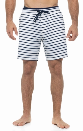 Men's Kahuna Swimming Shorts | White/Navy Stripe men's full coverage swimwear, casual swimwear for men