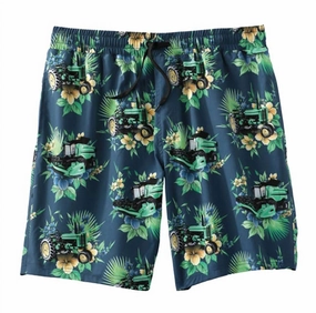 Men's Mesh Lined Hawaiian Tractor Swim Trunks In Multi mens full coverage swimwear, stylish mens swim trunks