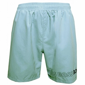 Men's Standard Vertical Logo Swim Trunks In Blue mens full coverage swimwear, stylish mens swim trunks
