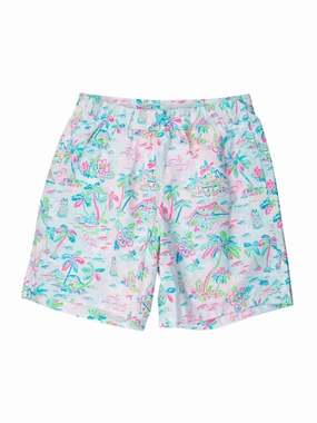Men's Tropical Resort Swim Trunks In White mens full coverage swimwear, stylish mens swim trunks