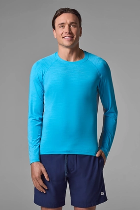 Men's Ultimate Long Sleeve Rash Guard | Malibu Blue Line Texture men's full coverage swimwear, casual swimwear for men