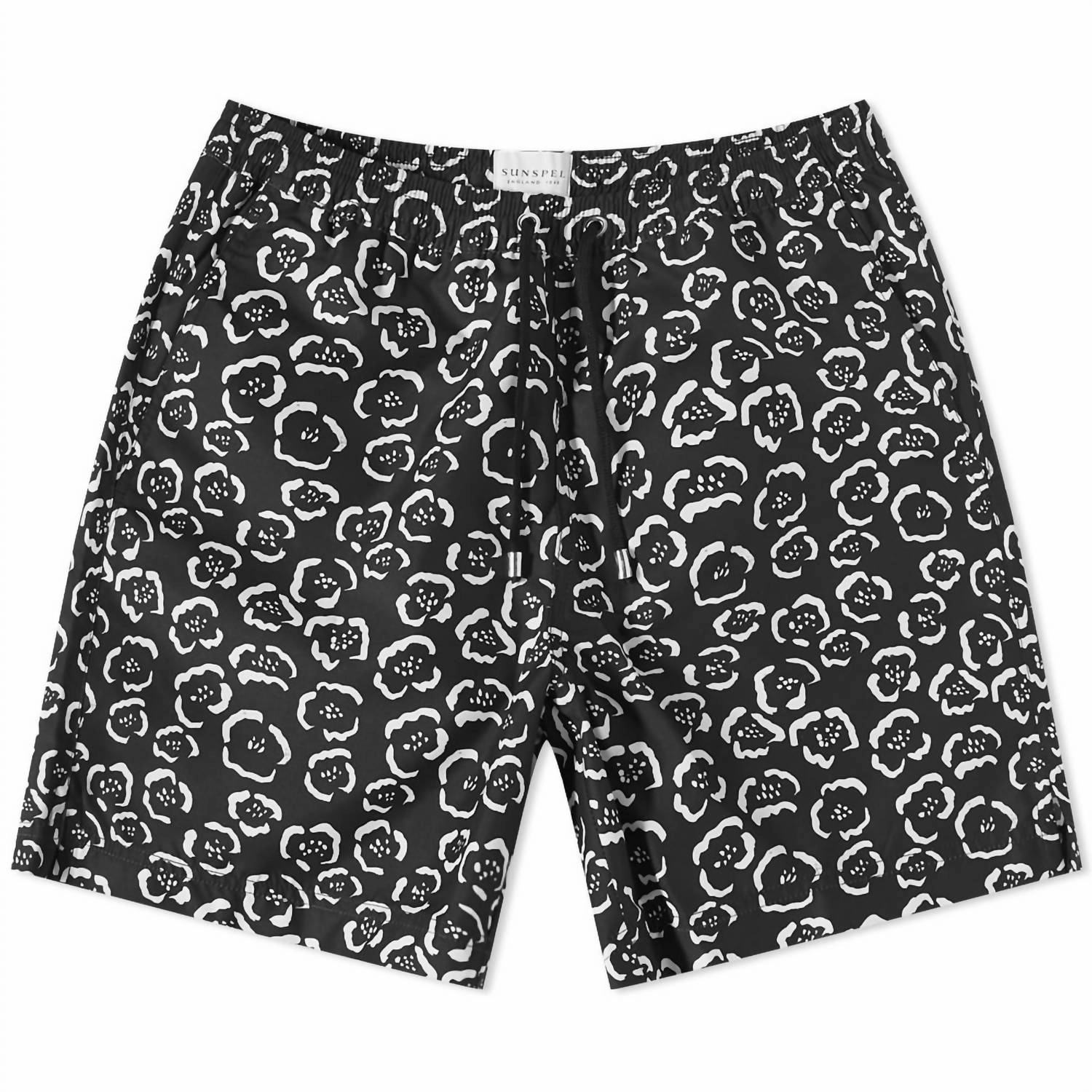 Men Swim Shorts In Black Ecru Flower mens full coverage swimwear, stylish mens swim trunks