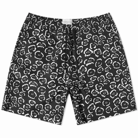 Men Swim Shorts In Black Ecru Flower mens full coverage swimwear, stylish mens swim trunks