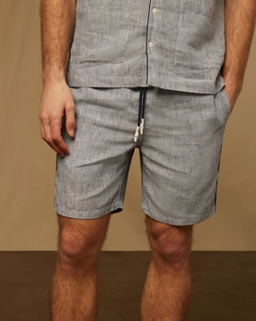Men Water Resistant Linen Trunk In Navy/white mens beach swimwear, quick dry mens swimsuits