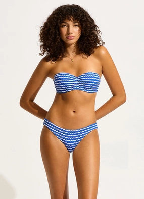 Mesh Effect Bustier Bandeau Bikini Top - Azure plus size swimwear women, summer swimwear for ladies