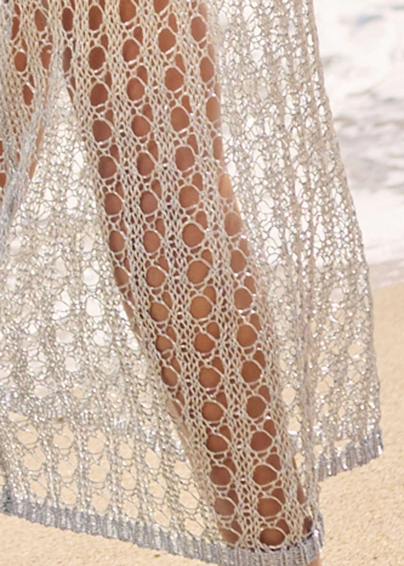 Metallic Crochet Coverup - Glittery Silver