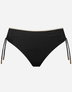 Metrics Adjustable Leg Bikini Pant - Black White and Gold adjustable swim bottoms women, flattering bikini bottoms