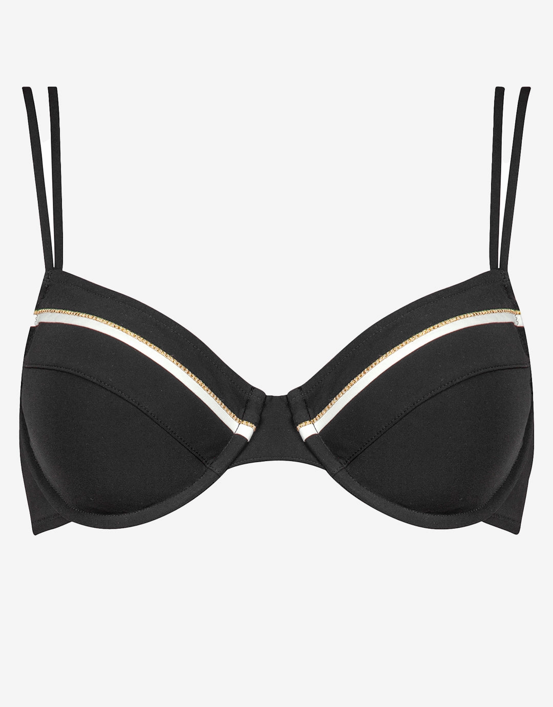 Metrics Underwired Bikini Top - Black White and Gold full coverage swim tops, cute bikini tops