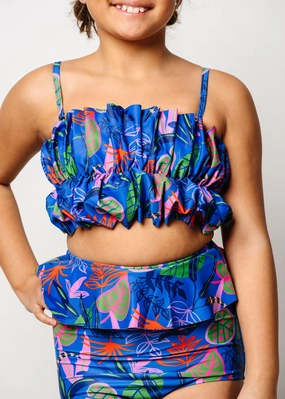 Midnight Jungle | Youth Oversized Ruffle Top cute girls swimsuits, stylish swimwear for girls