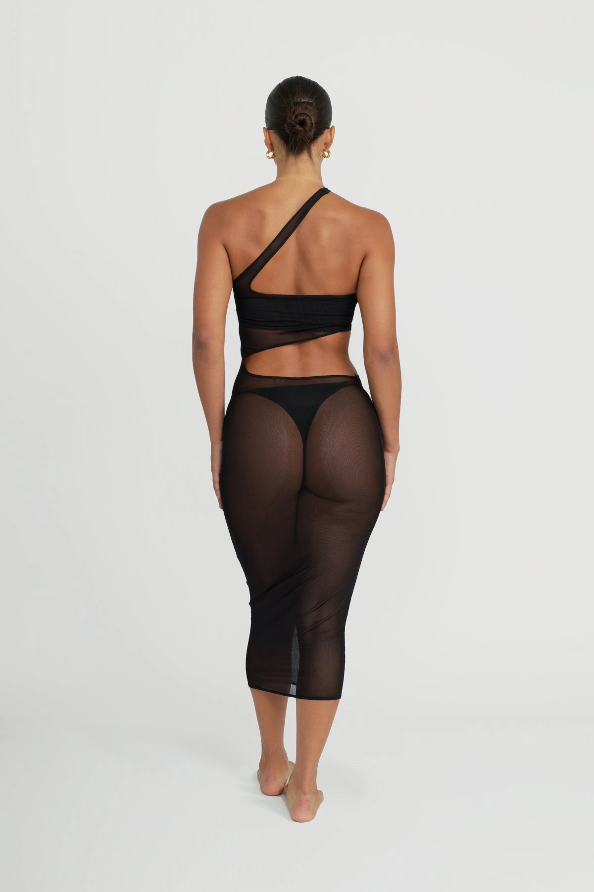 Mila Asymmetrical Mesh Dress - Black