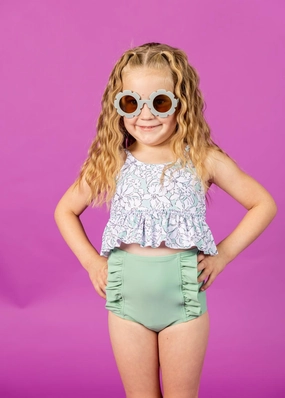 Mint Flowers | Mini Peplum Top cute girls swimsuits, stylish swimwear for girls