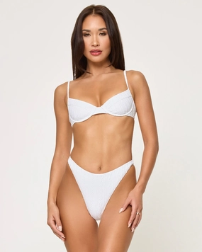Missy Bikini Top - Eyelet White halter swim tops, wireless bikini tops