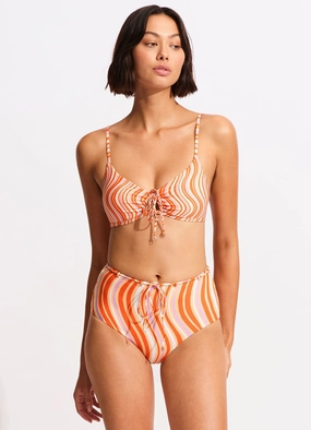 Mod Squad Drawstring Keyhole Bralette - Mandarin modern womens swimwear, one piece swimsuits women