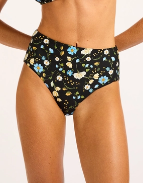 Modern Romance High Waisted Bikini Pant - Black adjustable swim bottoms women, flattering bikini bottoms