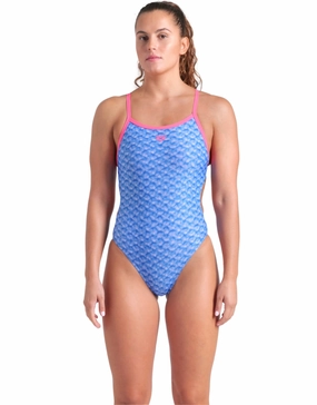 Monogram Challenge Back Swimsuit - Blue/Shocking Pink minimalistic swimsuits women, sleek swimwear styles