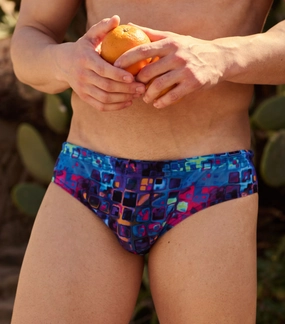 Mosaic Tan Through Deep Waist Swim Brief tan through swimwear men, mens breathable swimwear
