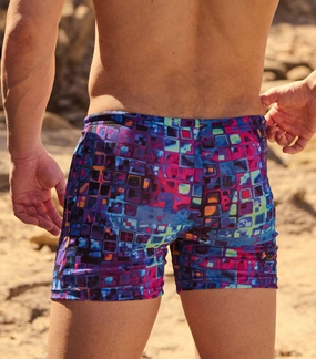 Mosaic Tan Through Swim Shorts tan through swimwear men, mens breathable swimwear