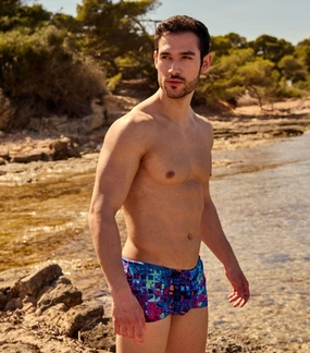 Mosaic Tan Through Swim Trunks tan through swimwear men, mens breathable swimwear