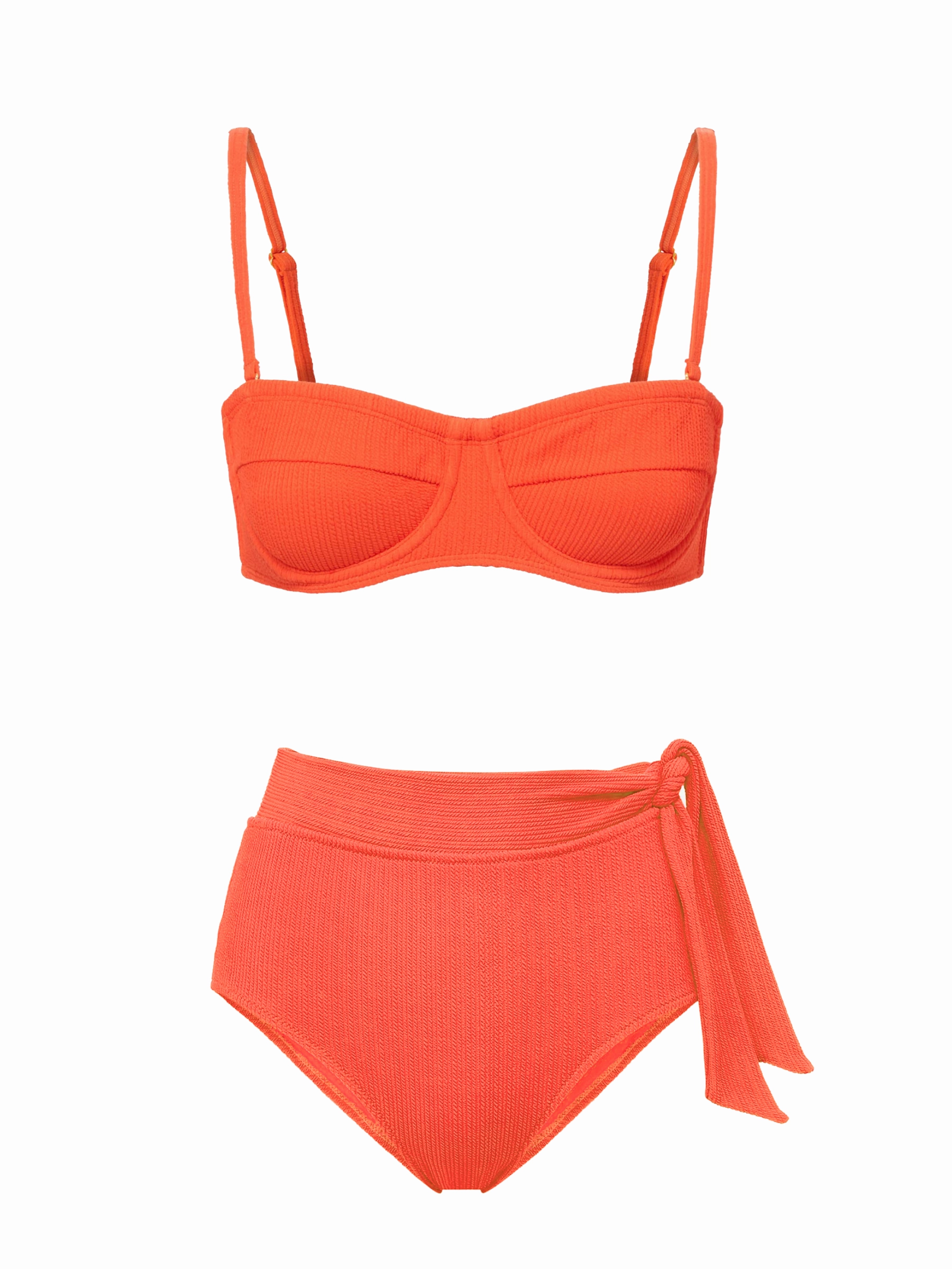 Nellie Top   Side Tie High Waist Bottom in Flame bikini bottom with tie sides, swim top for sunbathing