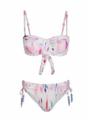 Nellie Top   Taryn Bottom In Hazy Ikat Ivory bikini bottom with tie sides, swim top for sunbathing