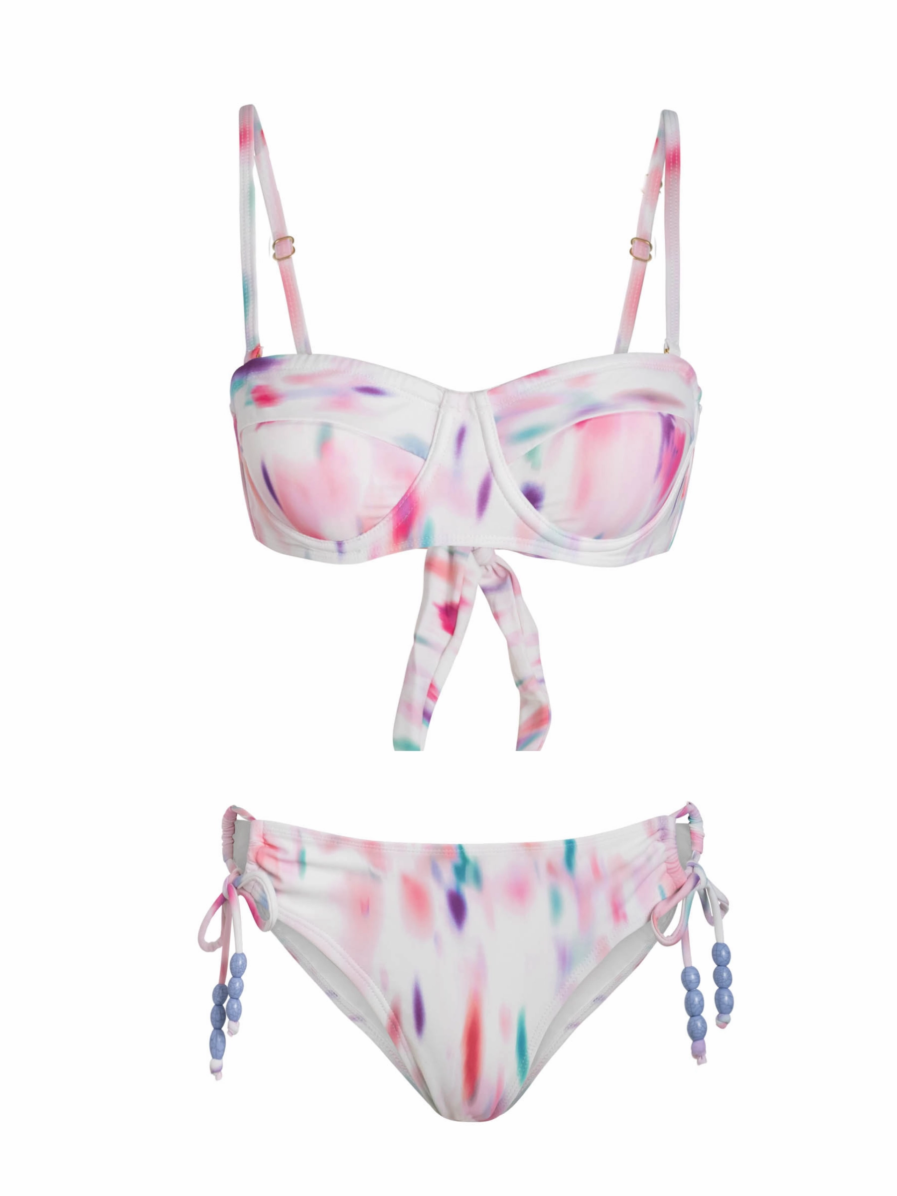 Nellie Top   Taryn Bottom In Hazy Ikat Ivory bikini bottom with tie sides, swim top for sunbathing