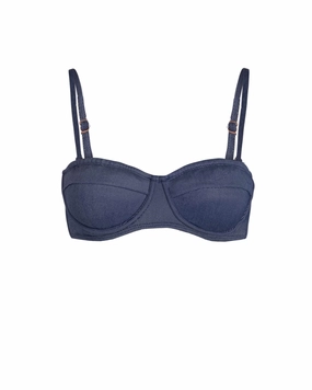 Nellie Top In Indigo Twill high waist swimwear women, swimsuit for women beachwear
