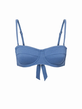 Nellie Top In Steel Blue Metallic Pique fashionable beach swimwear, modern womens bikinis