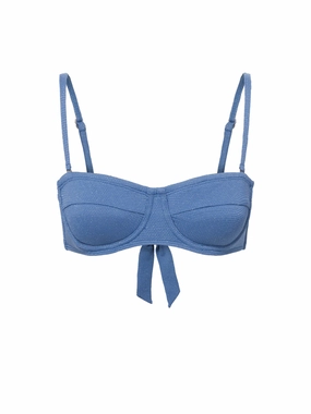 Nellie Top In Steel Blue Metallic Pique high waist swimwear women, swimsuit for women beachwear