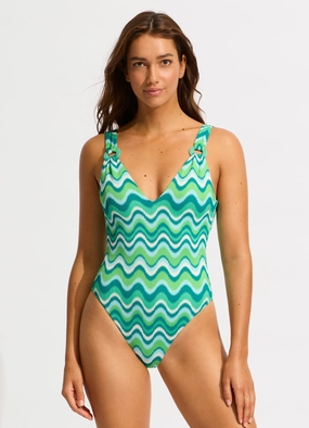 Neue Wave V Neck One Piece - Jade plus size swimwear women, summer swimwear for ladies
