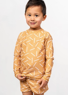 Off The Grid | Mini Rashguard Top (Unisex) boys summer swimwear, boys rash guard swim sets