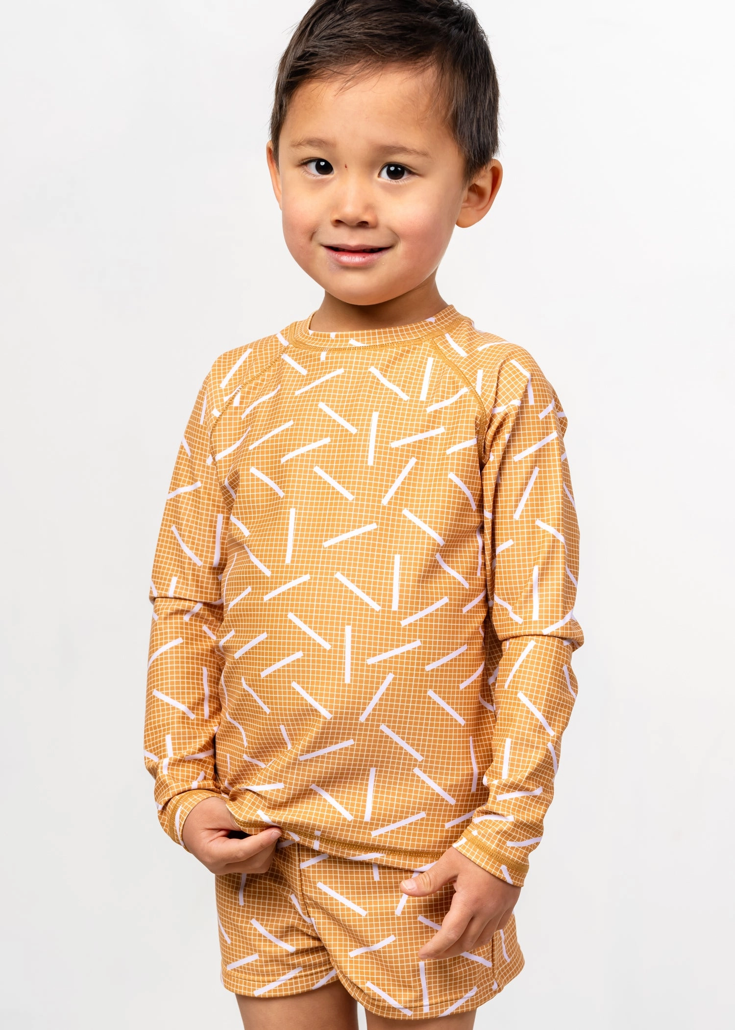 Off The Grid | Mini Rashguard Top (Unisex) boys summer swimwear, boys rash guard swim sets