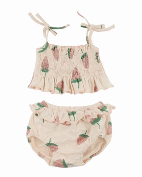 oh baby! Strawberry Print Sunsuit Set stylish teen girl swimsuits, teen girls swimwear sets