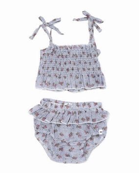 oh baby! Stripe with Roses Woven Sunsuit Set stylish teen girl swimsuits, teen girls swimwear sets