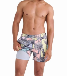 Oh Buoy 2N1 Volley 5 Trunk In Aviary Multi mens full coverage swimwear, stylish mens swim trunks