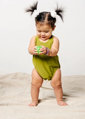 Olive Green | Baby Romper One-Piece cute girls swimsuits, stylish swimwear for girls
