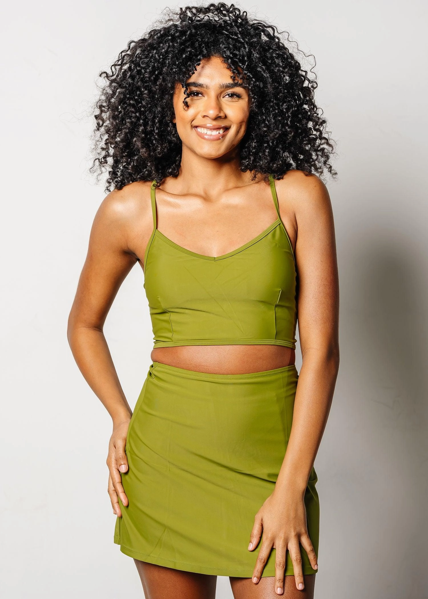 Olive Green | Detached High-Waisted Skirt elastic waistband swim bottoms, mix-and-match bikini bottoms