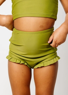 Olive Green | Mini All Ruffled Up Bottoms cute girls swimsuits, stylish swimwear for girls