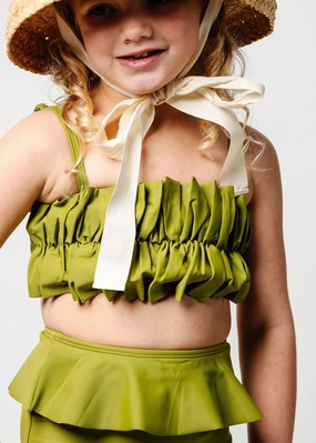 Olive Green | Mini Oversized Ruffle Top cute girls swimsuits, stylish swimwear for girls