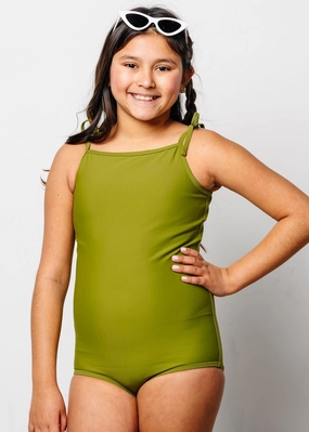 Olive Green | Youth Simply One-Piece cute girls swimsuits, stylish swimwear for girls