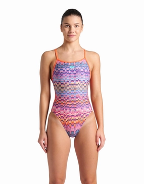 Ondulation Lace Back Swimsuit - Violet/Coral minimalistic swimsuits women, sleek swimwear styles