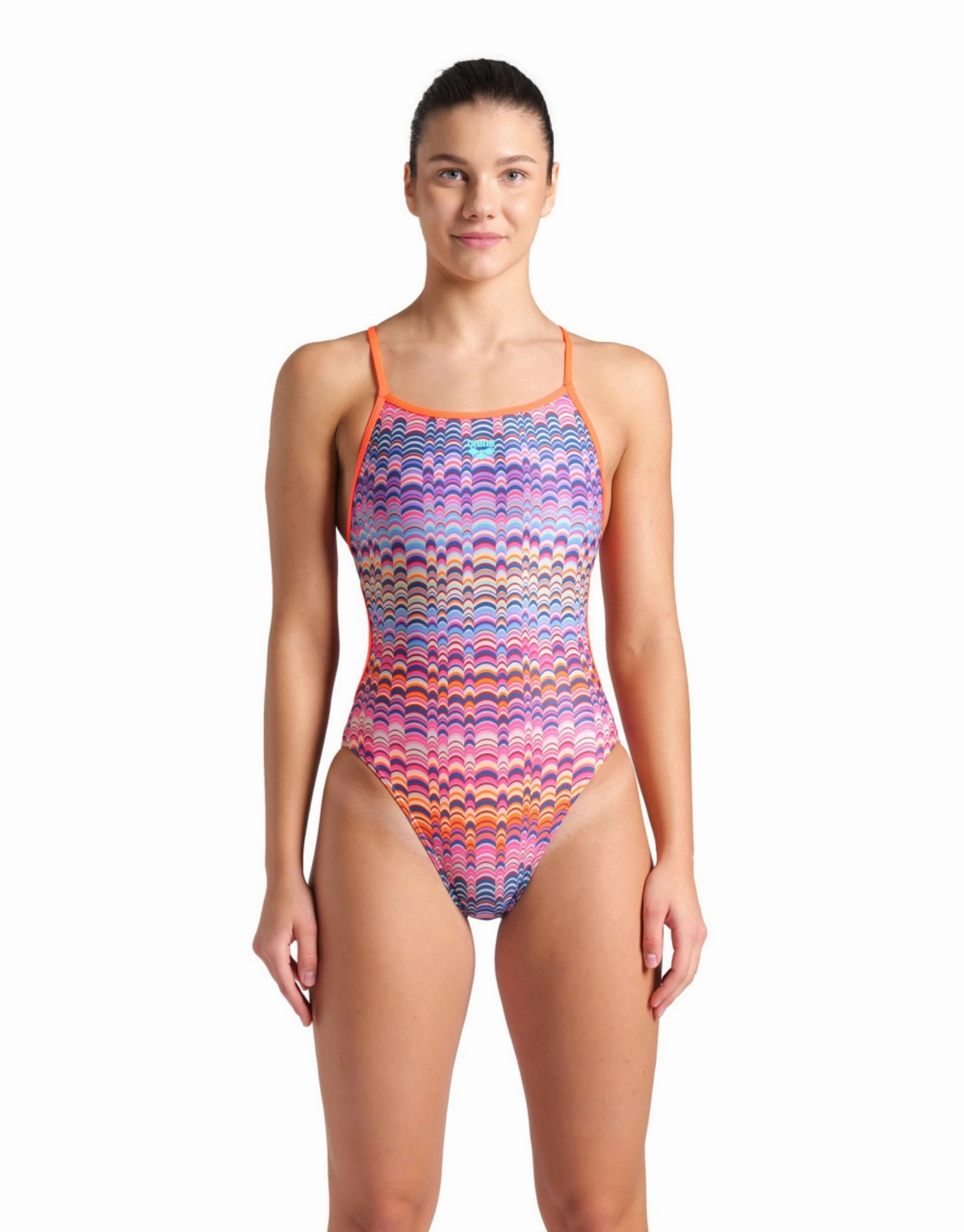 Ondulation Lace Back Swimsuit - Violet/Coral minimalistic swimsuits women, sleek swimwear styles