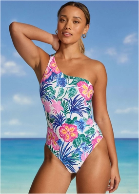 One Shoulder One-Piece - Botanical Garden classic one piece swimwear, stylish single piece swimsuits
