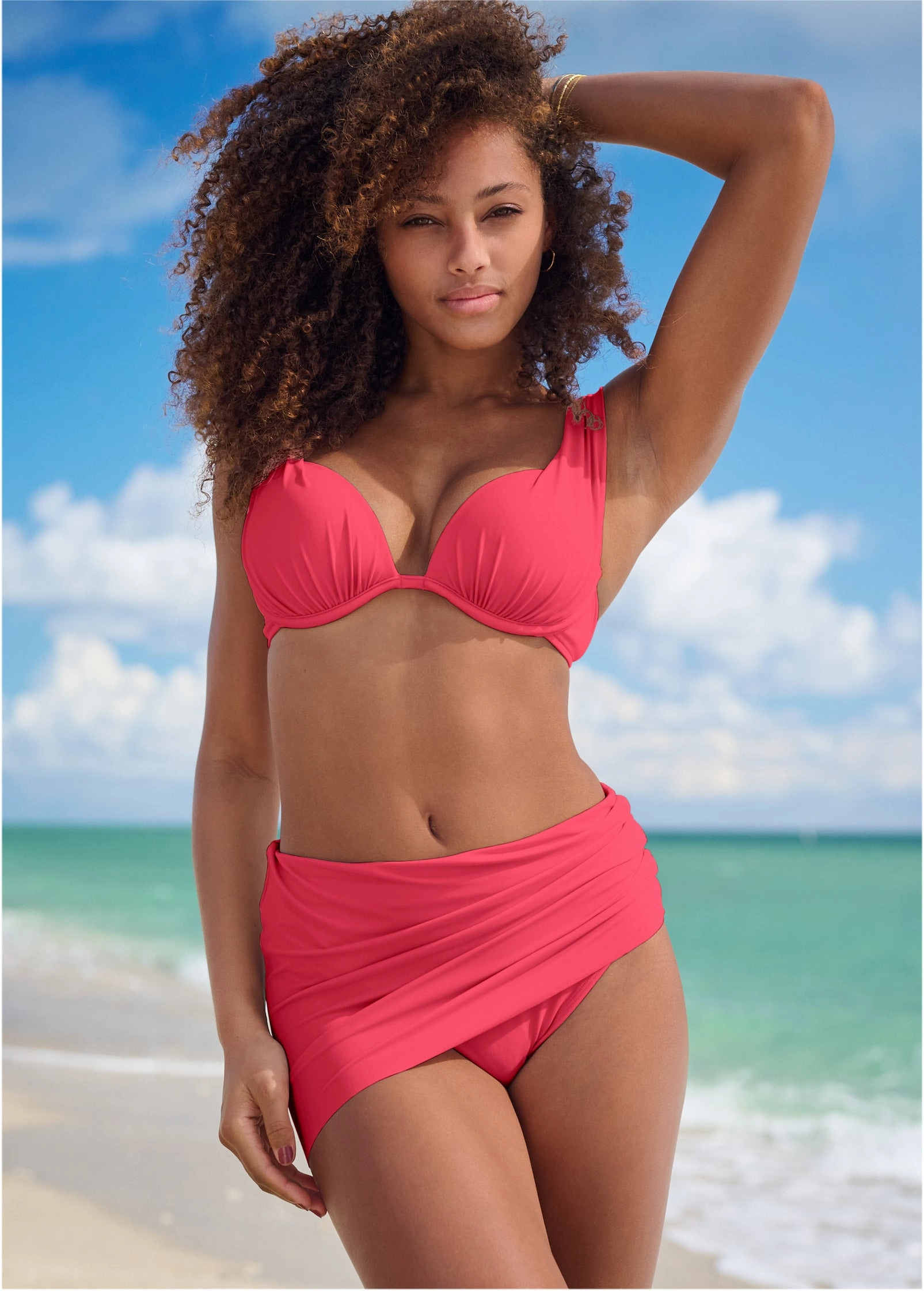Over-The-Shoulder Marilyn Top - Sunset Pink womens sun protection swimwear, trendy swimwear collection