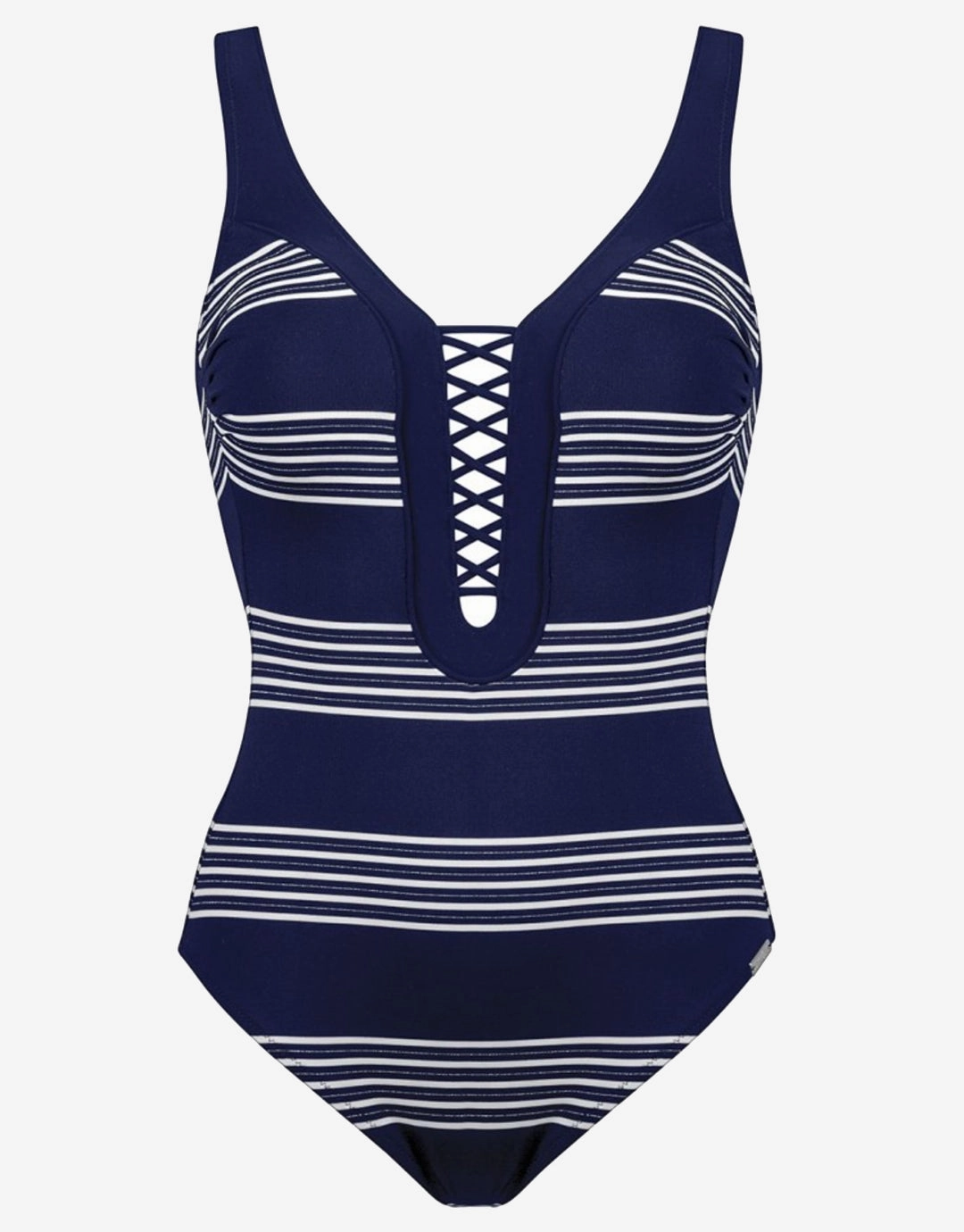 Pace Plunge Swimsuit - Navy White cup sized swimwear women, supportive swimsuits for large bust