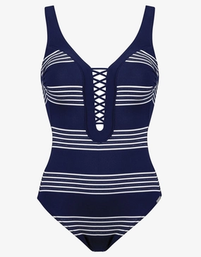 Pace Plunge Swimsuit - Navy White pool-ready swimwear for women, trendy swimwear collection