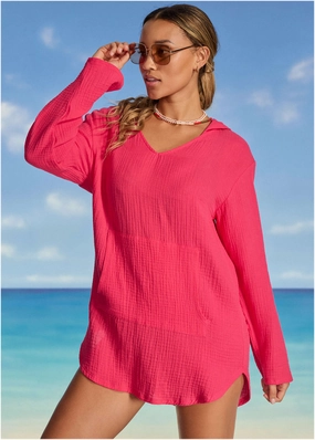 Pack And Go Hoodie - Raspberry swimwear with tummy control, elegant swimsuits for women